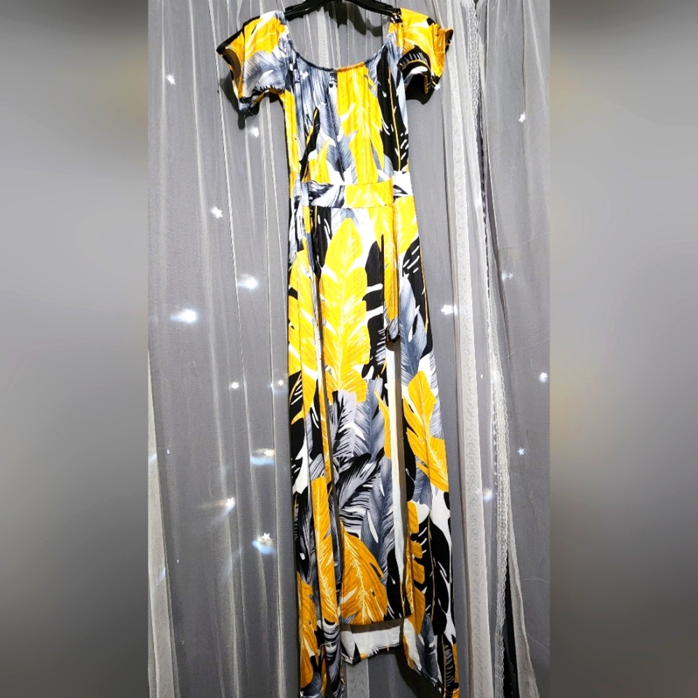 Black + Yellow Split Flowy Dress
